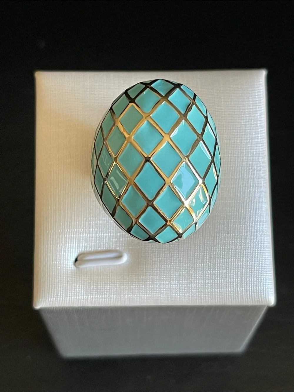 Turquoise Enamel dome Ring .